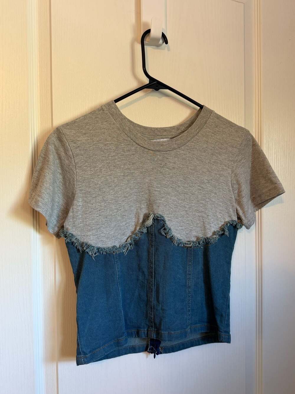 Thrill Jeans Gray And Denim Corset T-Shirt Size M